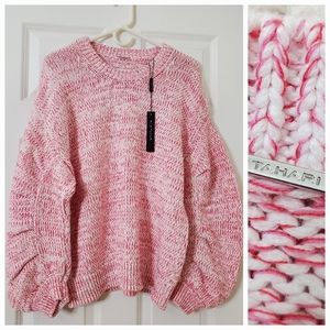 Elie Tahari Cotton Knit Balloon Sleeve Crewneck Sweater Size XL